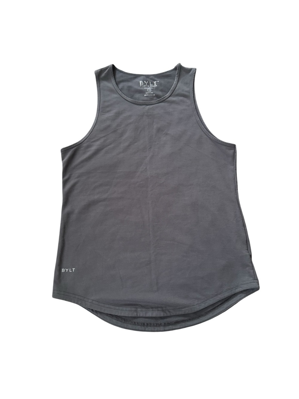 BYLT Signature Drop Cut Tank Top Men’s Small Gray Athletic Gym Stretch EUC